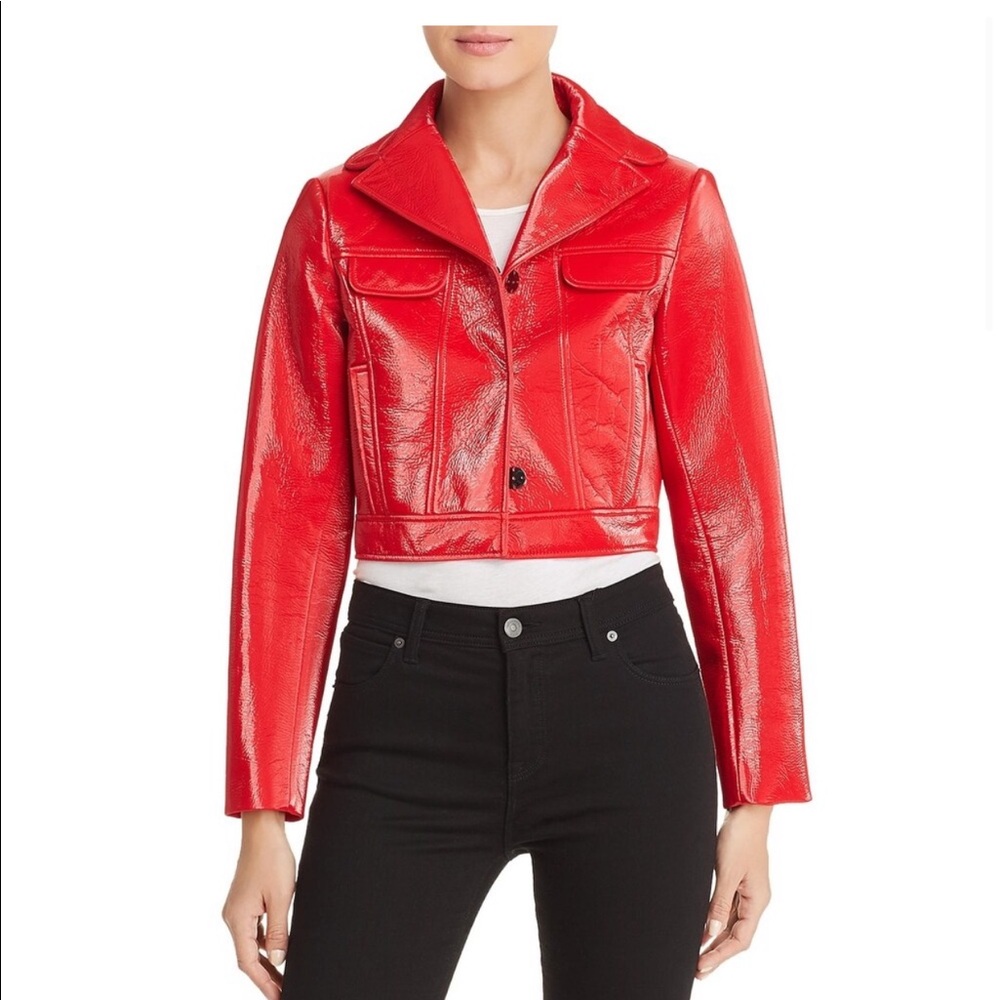 Elie Tahari Womens Cropped Jacket Faux Leather XS
